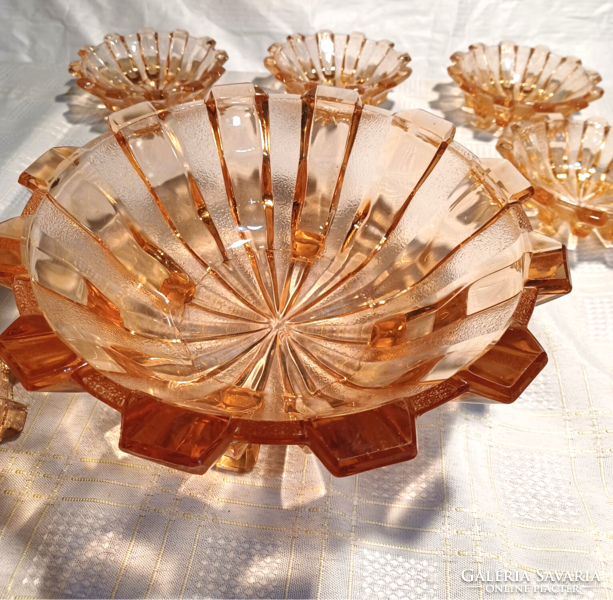 Art Nouveau pressed glass set with polished base