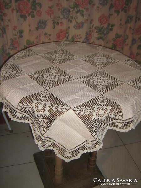Ecru handmade lace tablecloth made in a beautiful Art Nouveau style