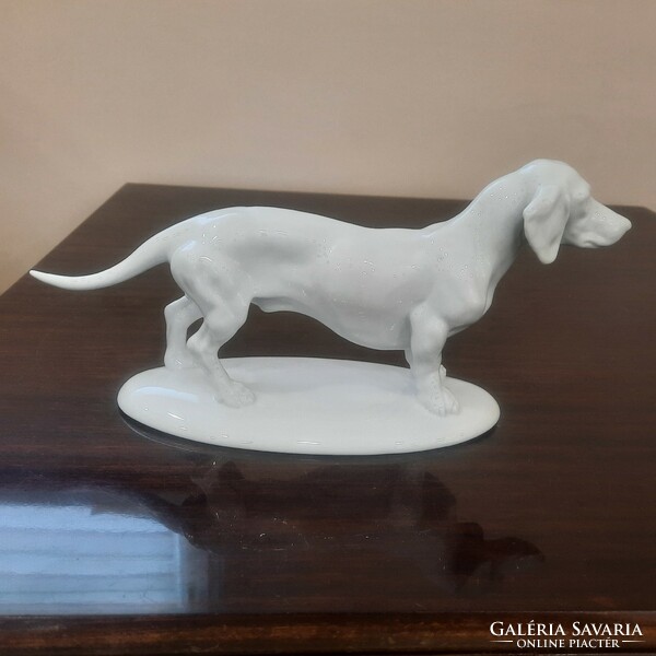 Immaculate white Herend porcelain dachshund dog figurine. 1. Dept.