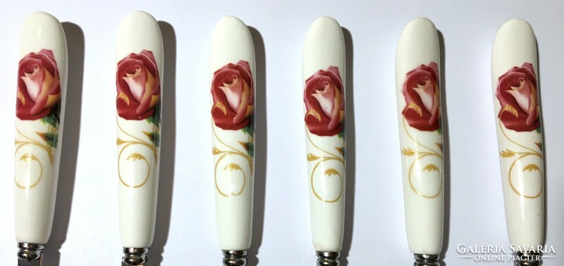 Beautiful porcelain handle rose flower tendril pattern dessert tea spoon small spoon set