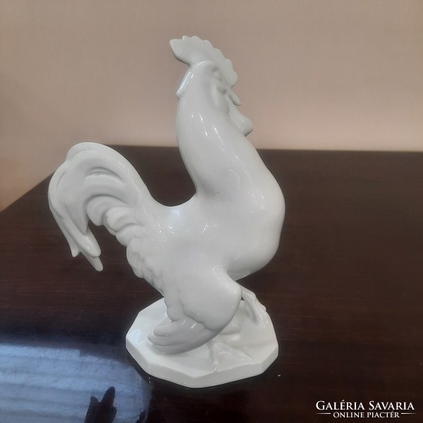 Large white Herend porcelain rooster figure 23 cm