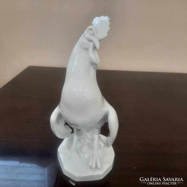 Large white Herend porcelain rooster figure 23 cm