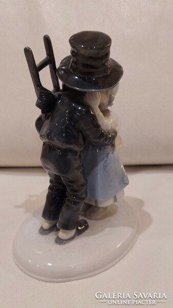 Metzler Ortloff porcelán, kéményseprő fiú szobor, figura, hibátlan