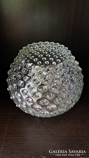 Old. Glass vase with knob, sphere. 16 cm in diameter.