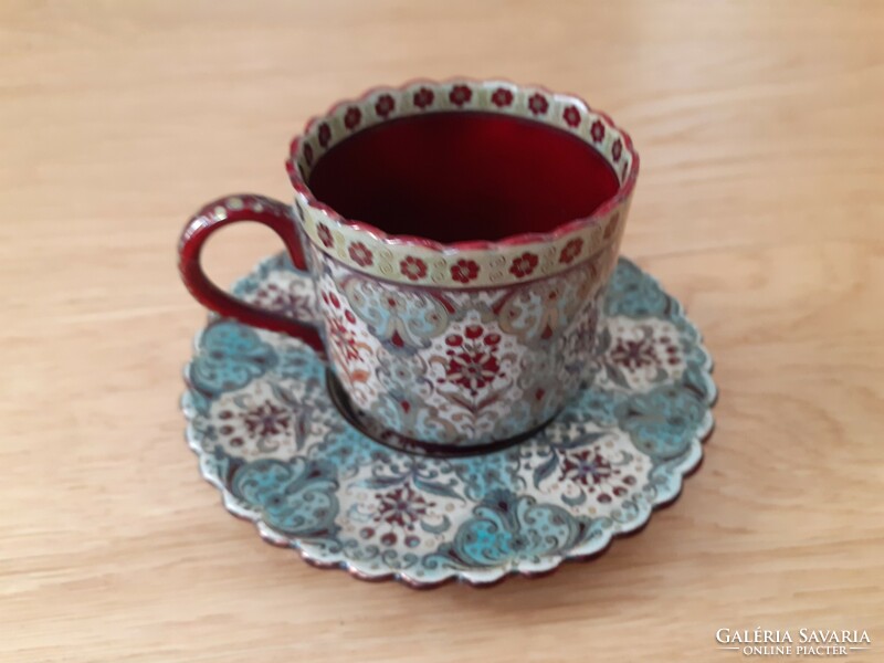 Zsolnay eosin-stained coffee cup with coaster 1897-1898