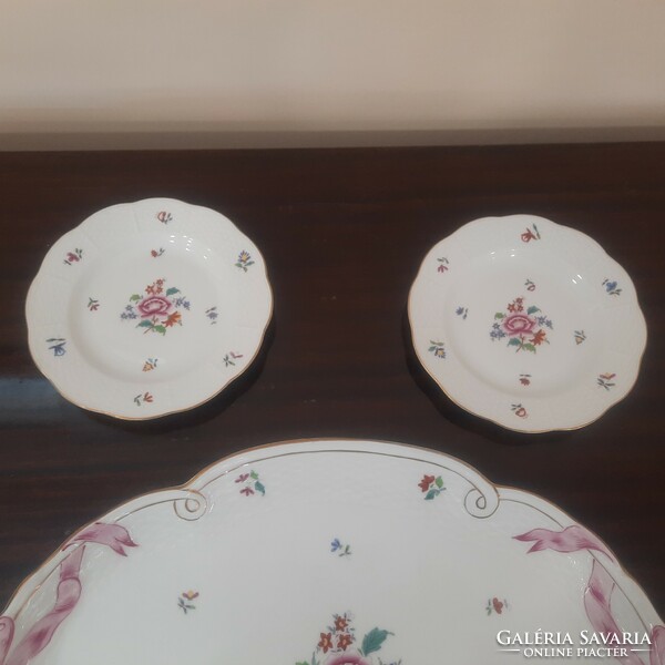 Herend Nanking bouquet porcelain cake set with ribbon bowl