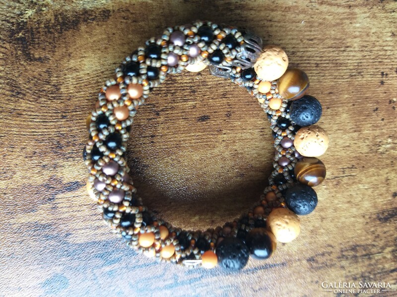 Tiger's eye, lava stone romantic loop bracelet