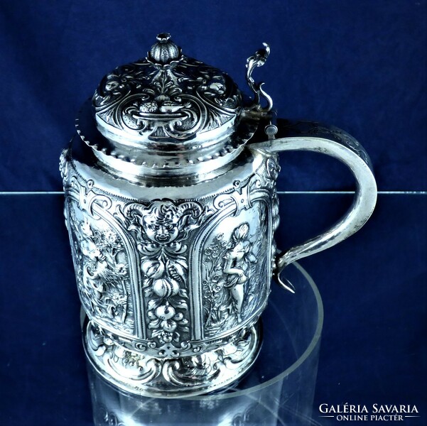 Dazzling, antique silver jug with lid, hanau, ca. 1850!!!