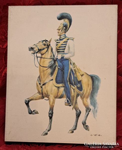 2 pictures of soldiers on horseback, color print (l4628)