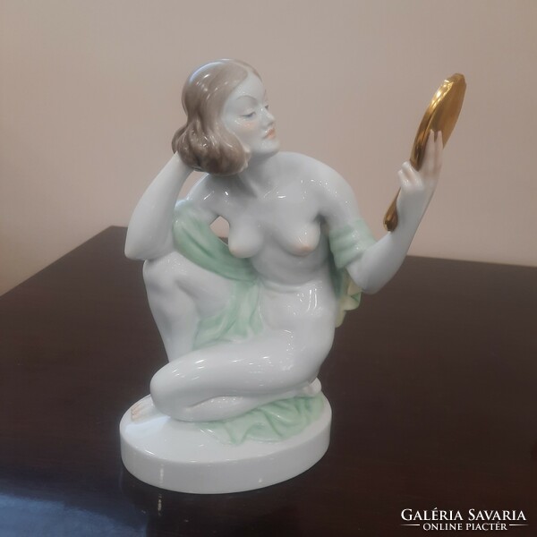 Herendi porcelán Tükrös Nő, női akt figura