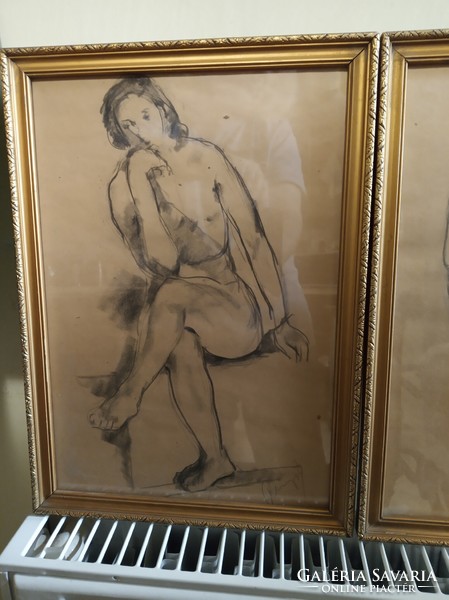 Abonyi Tivadar női akt rajzai, keretezve