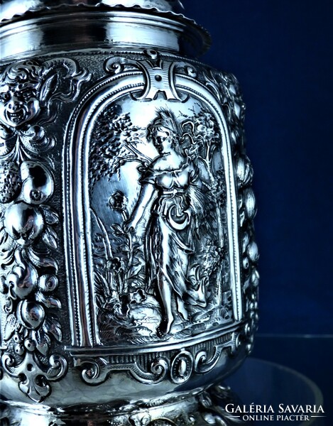 Dazzling, antique silver jug with lid, hanau, ca. 1850!!!