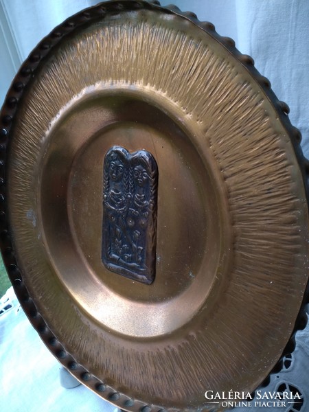 Unique red copper wall plate with embossed bronze image