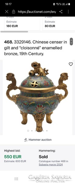 Antik aranyozott bronz tűzzománc füstölő