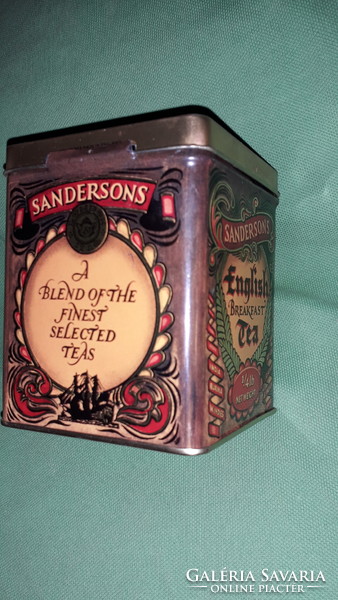 Retro SANDERSONS eredeti angol fém lemez reggeli tea teás doboz 9x8x8 cm a képek szerint