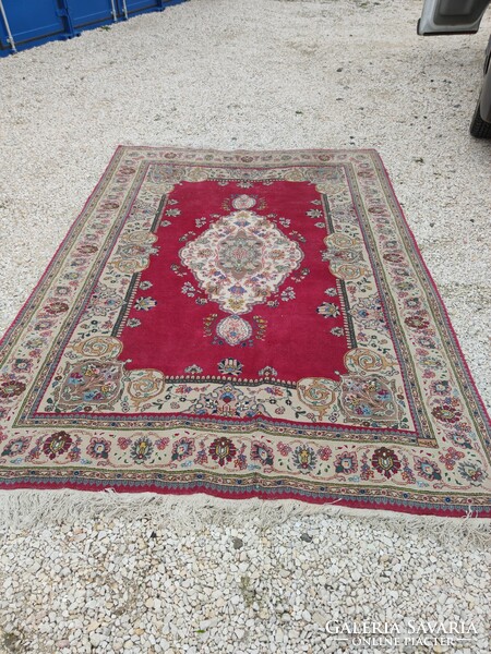 Large, thick, antique hand-knotted Persian carpet with maker's mark 3.15*2.15 cm