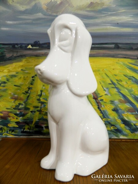 Nagyméretű retro fehér porcelán kutya figura / dísz