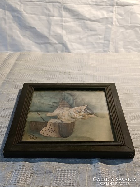 Old cat oil painting signed-1910