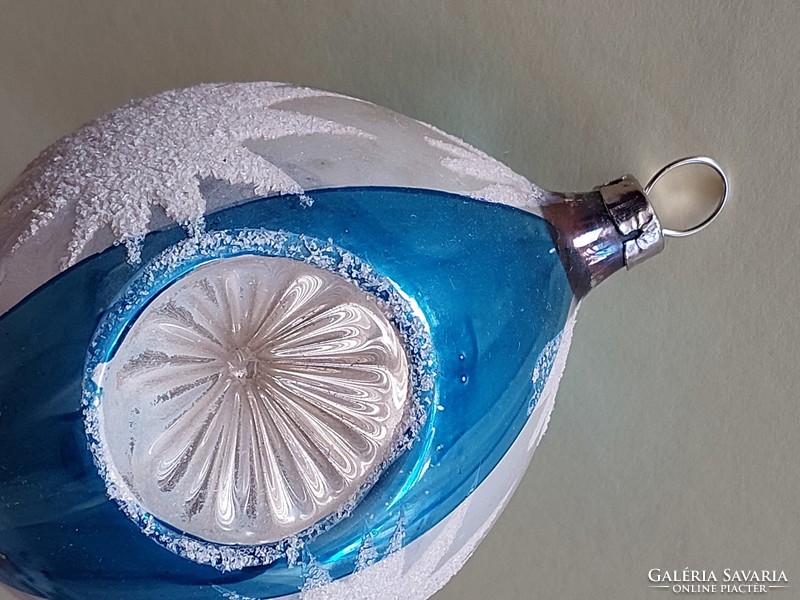 Régi üveg karácsonyfadísz csepp alakú üvegdísz kék ezüst