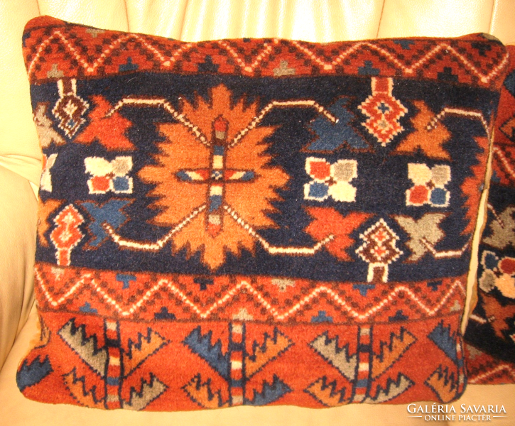 Pair of unique decorative pillows made of hand-knotted oriental carpets