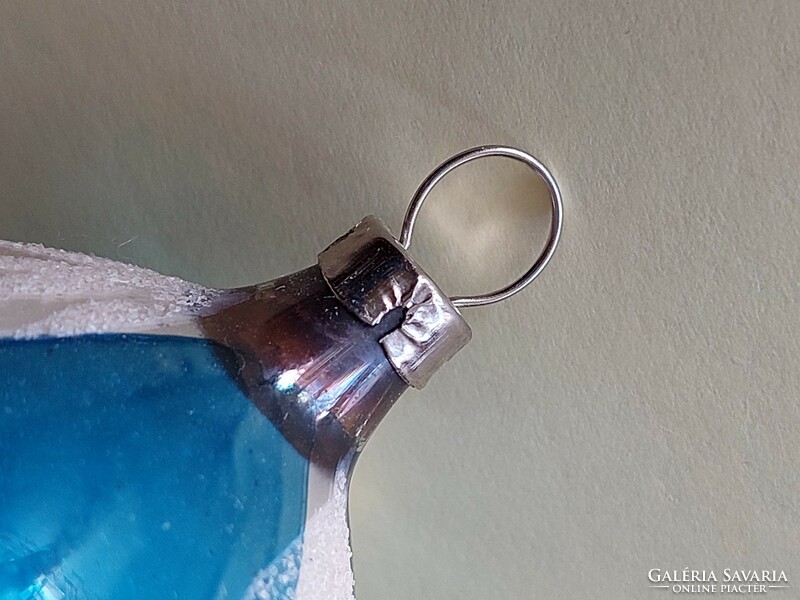 Old glass Christmas tree ornament drop-shaped glass ornament blue silver