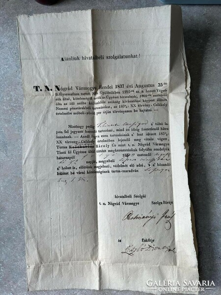 Summoning letter for oral proceedings with wax seal, County of Nógrád 1837
