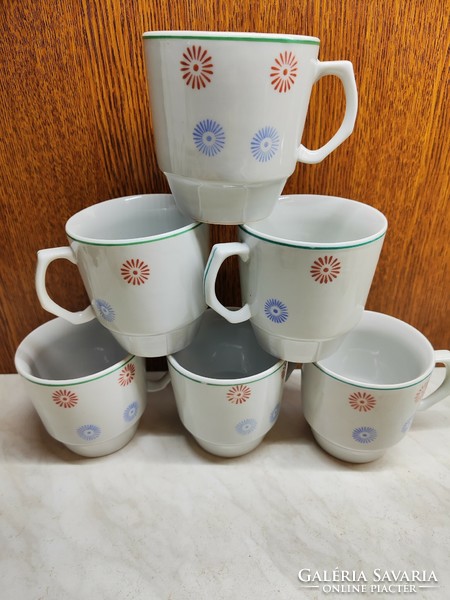 6 North Korean mugs with red and blue patterns