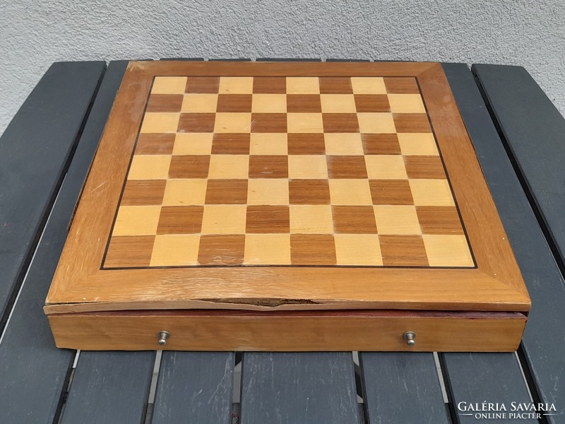 Wooden chess set with storage board
