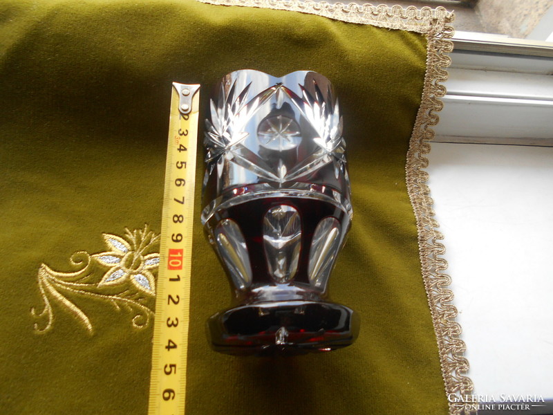 Vastag masszív  kristály  váza-  Bider stíl 14 cm