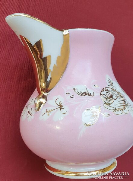 Antique vintage old pink powder porcelain duck pot tea coffee pourer with gold edge