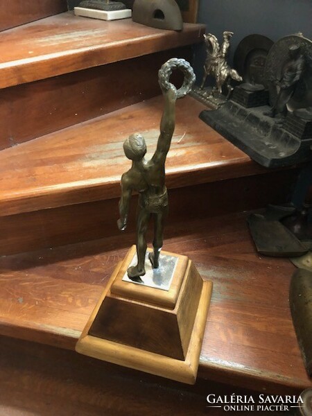 Antique bronze Olympian male statue, height 28 cm.