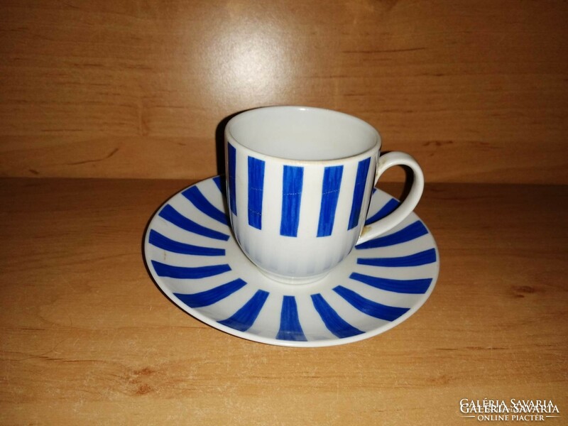 Blue striped guy degrenne porcelain coffee cup with bottom (10/k)