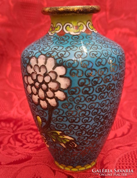 Rekeszzománc réz váza, régi cloisonné (L4624)