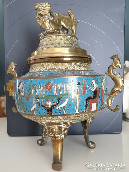 Antique gilded bronze fire enamel incense burner