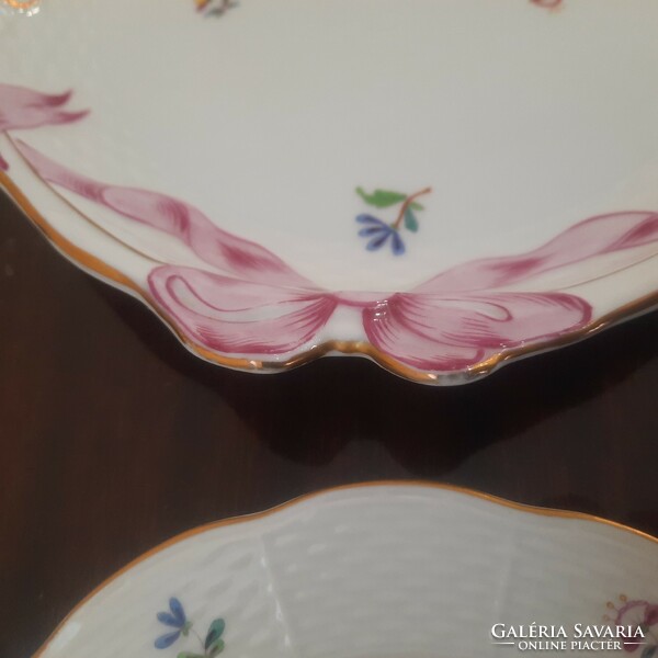 Herend Nanking bouquet porcelain cake set with ribbon bowl