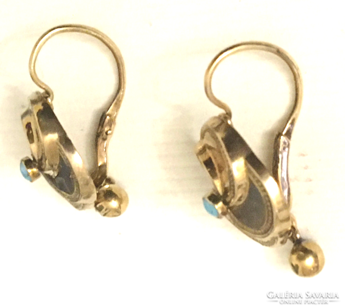 Biedermeier gold flower earrings turquoise ball pendant antique