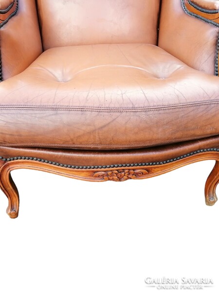 Pair of neo-baroque leather armchairs