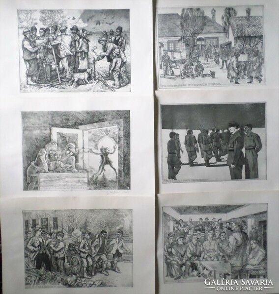 12 socialist realist, communist etchings