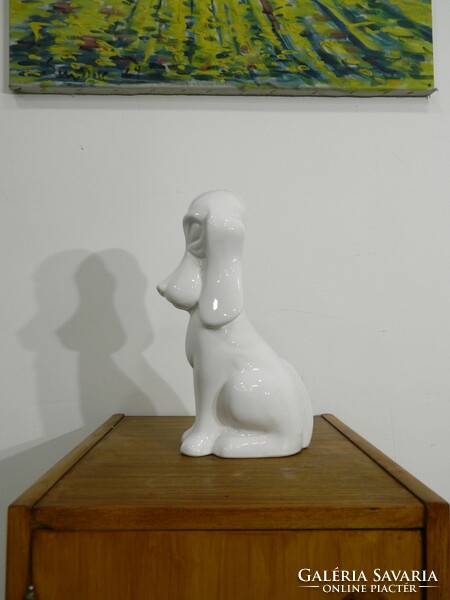Nagyméretű retro fehér porcelán kutya figura / dísz