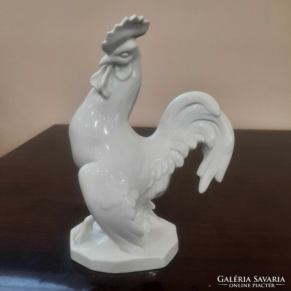 Large white Herend porcelain rooster figure 23 cm