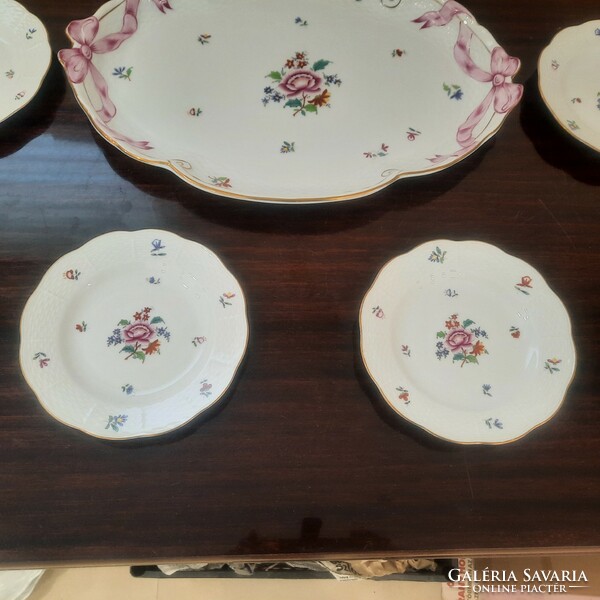 Herend Nanking bouquet porcelain cake set with ribbon bowl