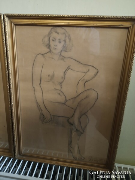 Abonyi Tivadar female nude drawings, framed