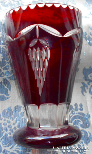 Thick, massive crystal vase - bider style with grape cluster polishing