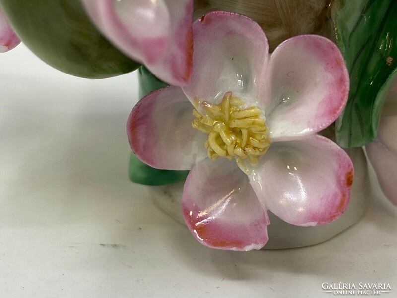 Herendi madár virágzó cseresznyeágon porcelán figura  (7.5x10cm) RZ