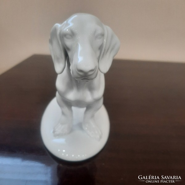 Hibátlan Fehér Herendi porcelán tacskó kutya figura. 1. Oszt.