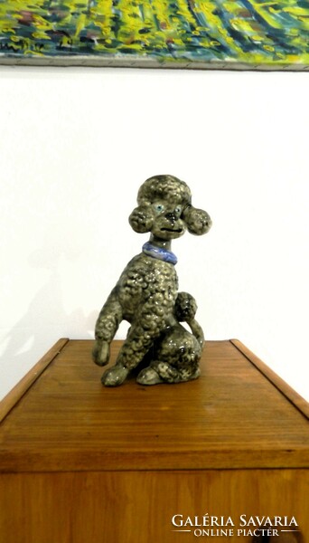 Nagyméretű retro porcelán kutya figura / dísz (uszkár)