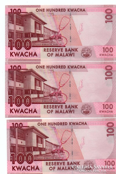 100  Kwacha  3 db párban  Sorszámkövető  2017 Malawi