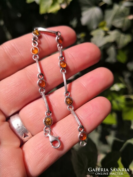 Beautiful silver bracelet with amber stones