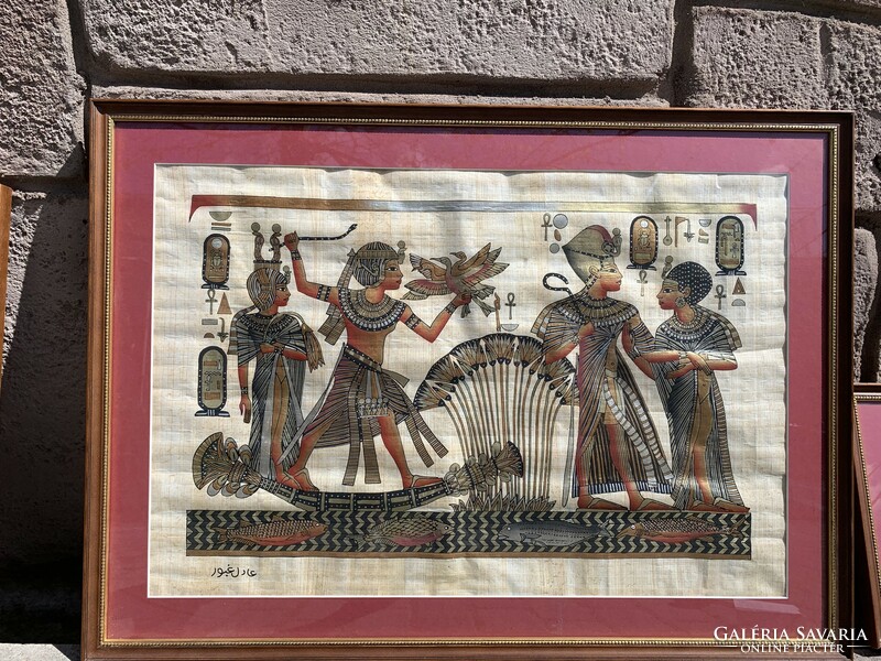 3 Egyptian papyrus pictures in a frame