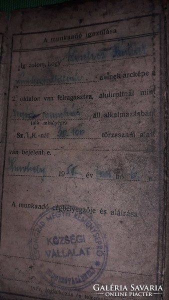 Antik 1946. MUNKÁS HETIJEGY váltására jogosító igazolvány Magyar Állami Vasutak a képek szerint